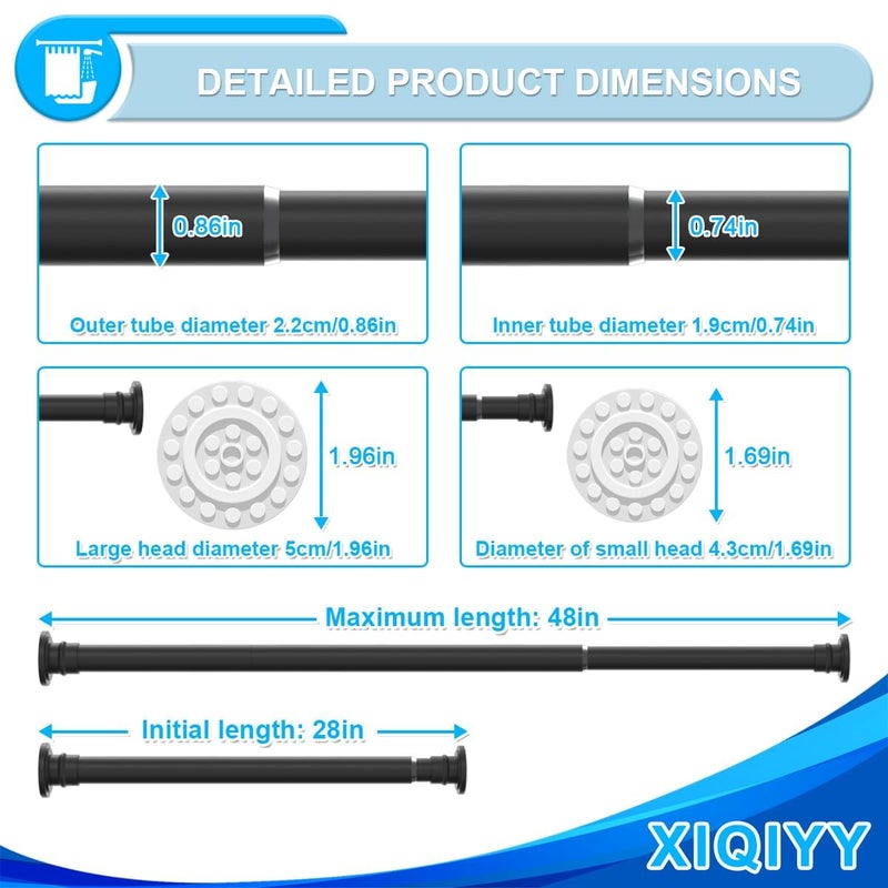 XIQIYY قضيب توتر ثقيل، قضيب دش قابل للتعديل من 28 إلى 48 بوصة، قضيب ستارة للضغط للنوافذ، الستائر، المدخل، أسود - Image 4